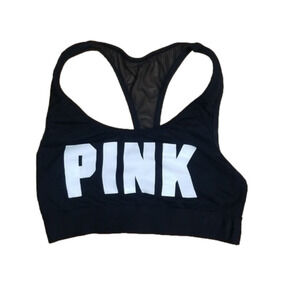 PINK Victoria's Secret Sports Bra Black White Logo Womens Medium
